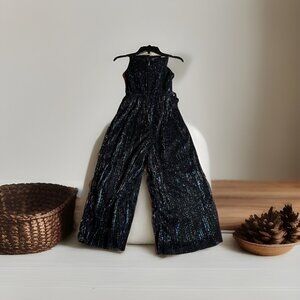 Sequin Hearts Girls X-Large Black Rainbow Shimmer Jumpsuit Palazzo Capri Belt